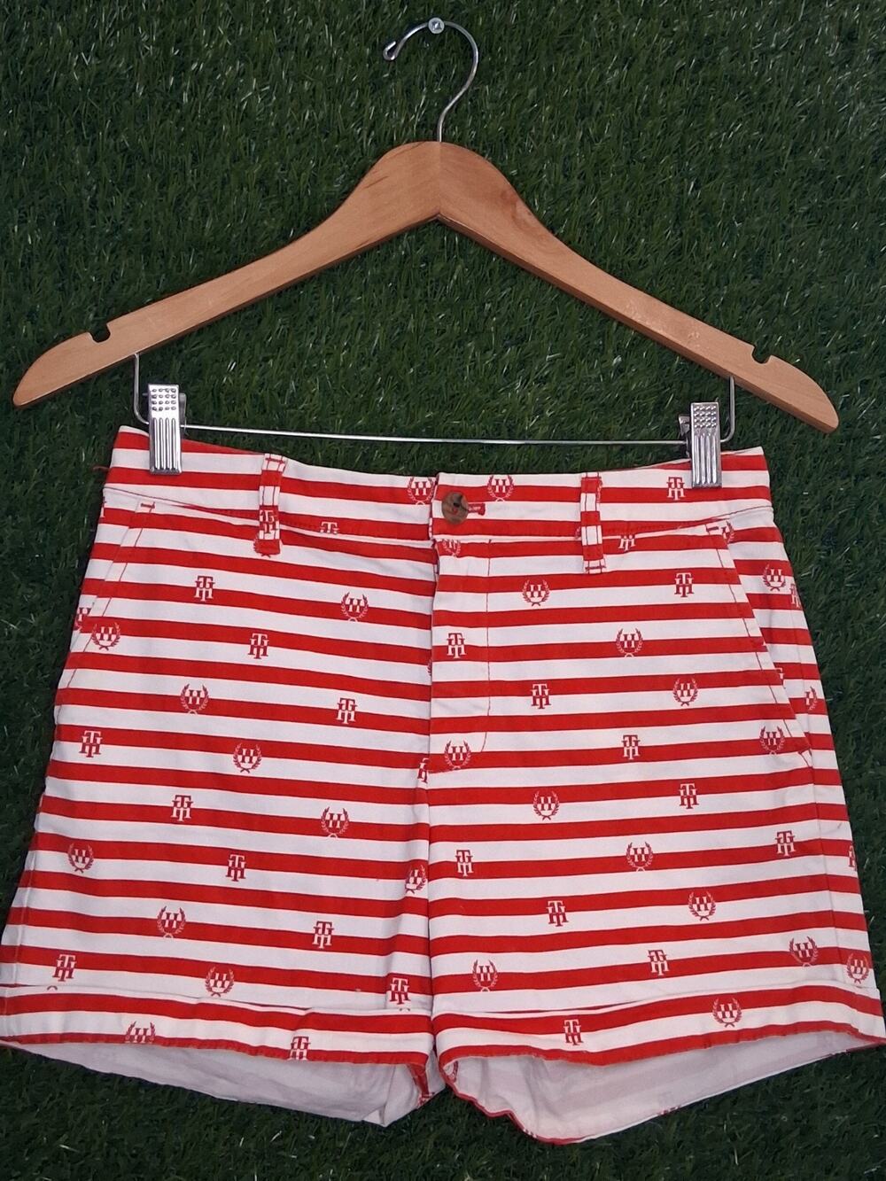 Tommy Hilfiger Women's TH Flex 5" Classic Stretch Shorts Red White Striped Small